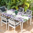 thumbnail image 2 of Purple Flowers Table Cloths for 6 Foot Rectangle Tables, Spring Watercolor Floral Leaves Plants Patio Waterproof Elastic Fitted Tablecloths, Washable Rectangular Table Cover for Camping, 2 of 8