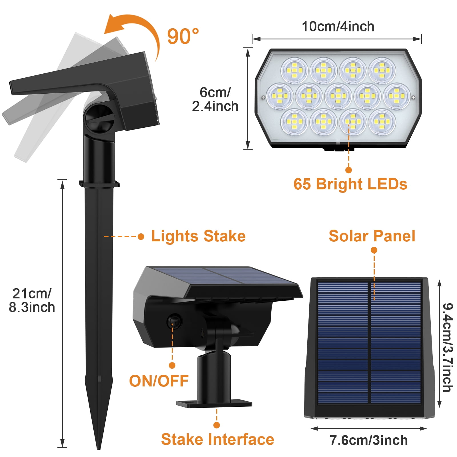 Fratink Solar Lights Outdoor 8 pack, 65 LED IP65 Waterproof, 3 Modes 2-in-1 Landscape Solar Spotlight for Patio Pathway Yard (Cool White)