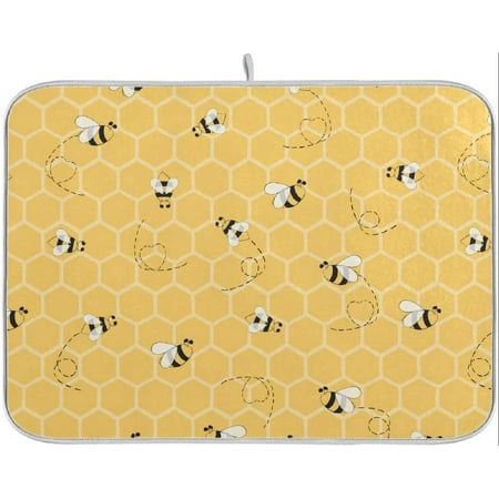 

Funny Bees Honey Dish Drying Mat 16x18 for Kitchen Counter Yellow Bumblebee Beehive Dishes Pad Absorbent Fast Dry Dish Draining Mats Medium Kitchen Accessories