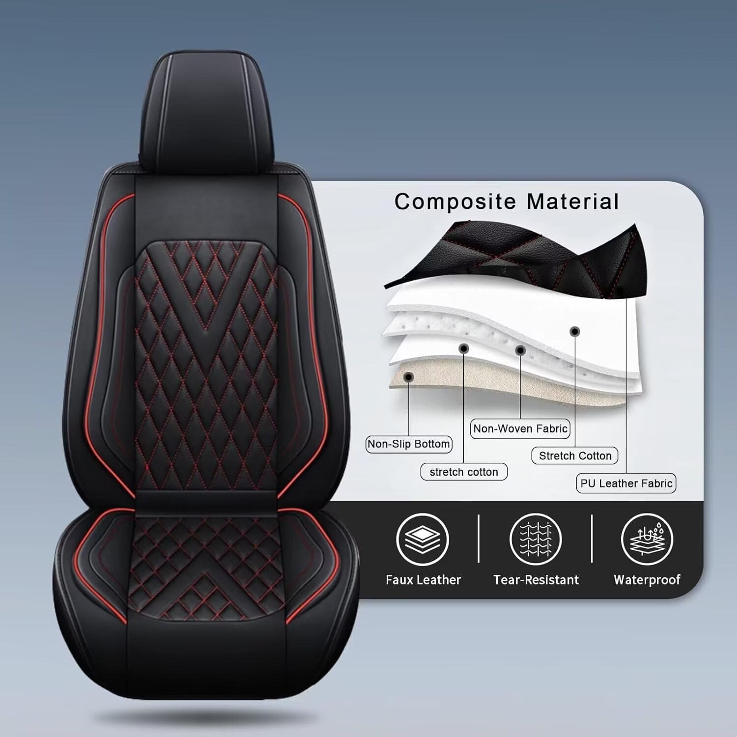 DIKSOAKR Full Set Seat Covers Fit for Subaru Impreza 2012-2024 2025 Faux Leather Car Seat Covers Waterproof Anti-Slip Automotive Seat Cushion(Red Line)-2 Rows 5 Seats