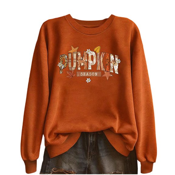 Taqqpue Sweatshirt for Women Fall Crewneck Pumpkin Pullovers Loose Fit Halloween Thanksgiving Oversize Long Sleeve Shirt Tops