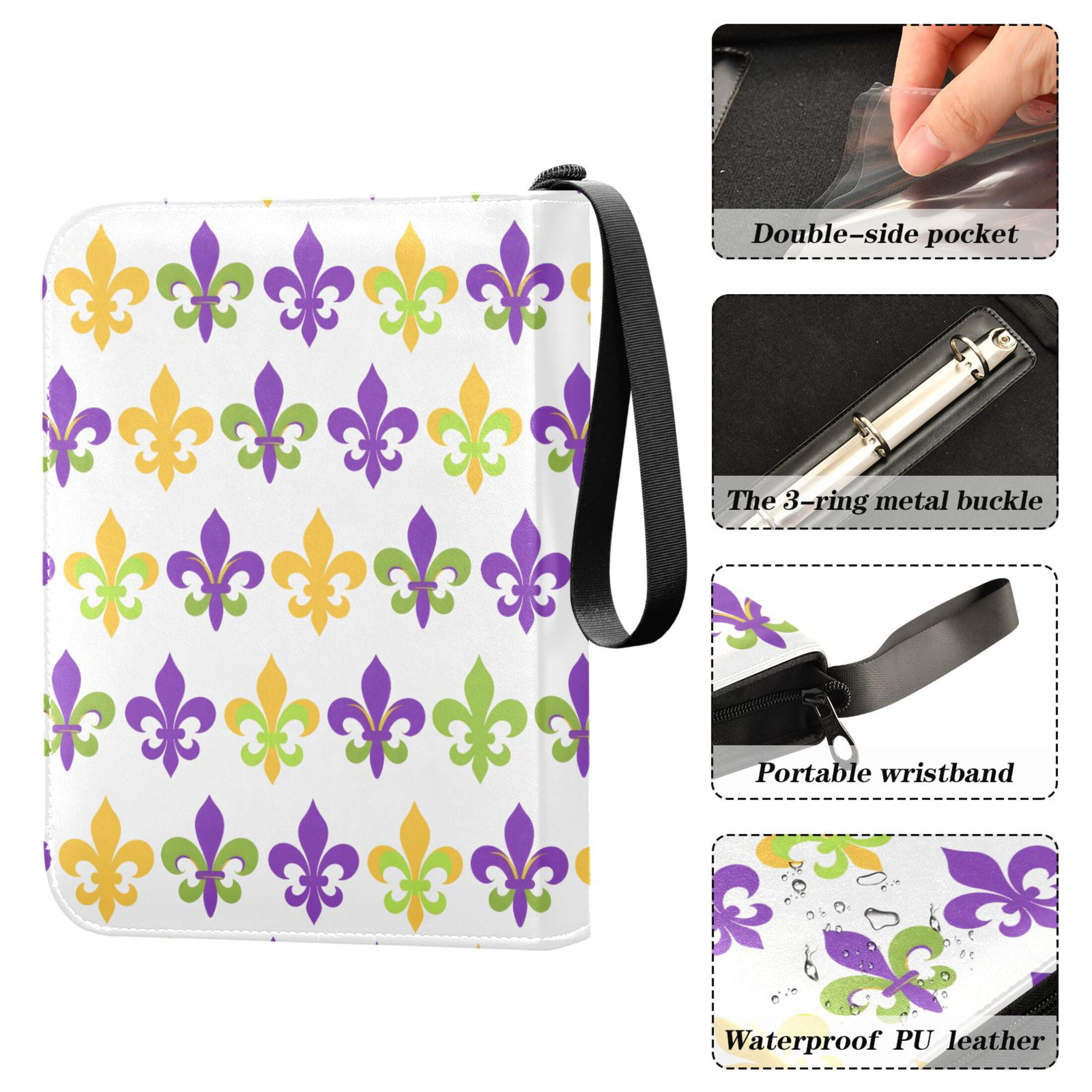 ALAZA Mardi Gras Flower Trading Card Binder 4 Pocket Cards Collection Album 400 Folder Holder