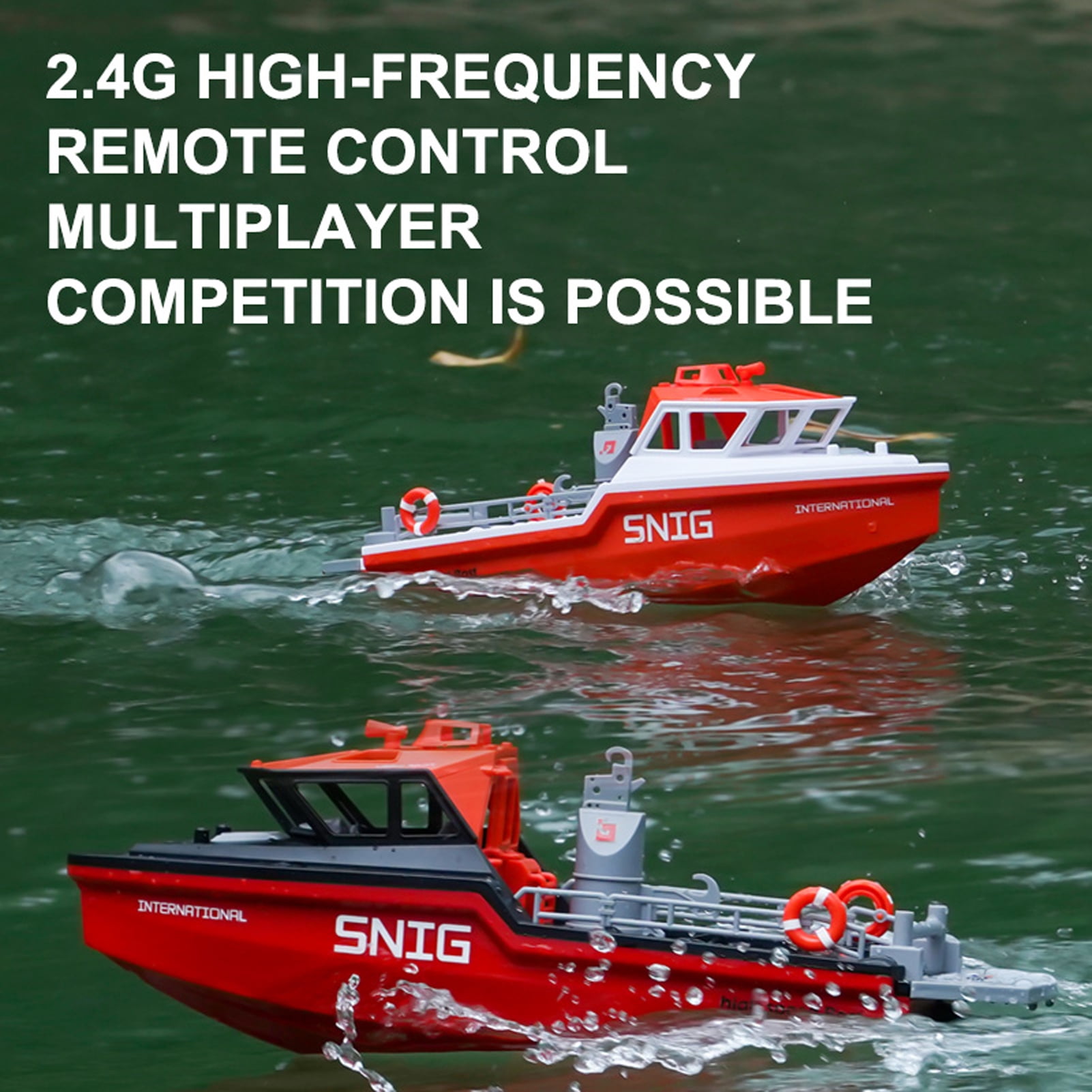 Remote  Boat,Low Battery Alarm Ship With Motor With Motor Low Battery Alarm Pools And Lakes Toy Pools And Lakes Remote Boat Rescue Alarm Pools And Boat Rescue Ship White and Orange