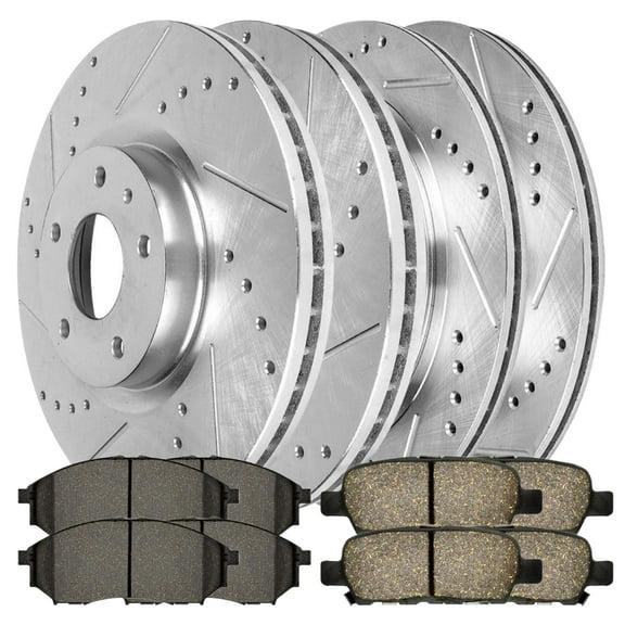 AutoShack Brake Kit Replacement for INFINITI M37 M56 M35h Q70L 2014-2017 QX70 2011-2014 Nissan Murano Front Rear Drilled & Slotted Zinc Coated Disc Brake Rotors Ceramic Brakes Pads  BRKPKG056320