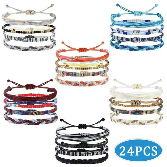 String Bracelets Set, Boho Bracelets, Surfer Wave Inspired, Adjustable Anklets for a Beachy, 24 Pcs