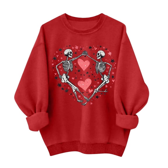 Skeleton Heart Sweatshirt Valentines Day Gothic Love Graphic Pullover Long Sleeve Crewneck Tops Edgy Skull Shirt