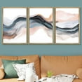 thumbnail image 3 of PixonSign Framed Wall Art Set Pastel Watercolor Blue Brown Ink Wave Smoke Landscape Abstract Canvas Print Nature Wilderness Modern Art Decor Scenic Relax/Calm for Bedroom - 24"x36"x3 Panels Natural, 3 of 5