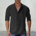 thumbnail image 2 of Mens Casual Henley Shirts 2025 Trendy Long Sleeve Button Stand Collar Summer Beach Outfit Baggy Vacation Tee Top, 2 of 5