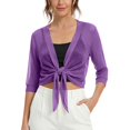 thumbnail image 2 of Vinsonshop Women's 2026 Summer Lightweight Short Bolero Cardigan Shrug Sheer Tie Front Top 3/4 Sleeve Jacket for Dress Purple M, 2 of 7