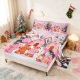 thumbnail image 2 of Manfei Gingerbread Queen Sheets Christmas Queen Sheet Sets, Teal Pink 4pcs (1 Flat Sheet, 1 Fitted Sheet and 2 Pillowcases), 2 of 6