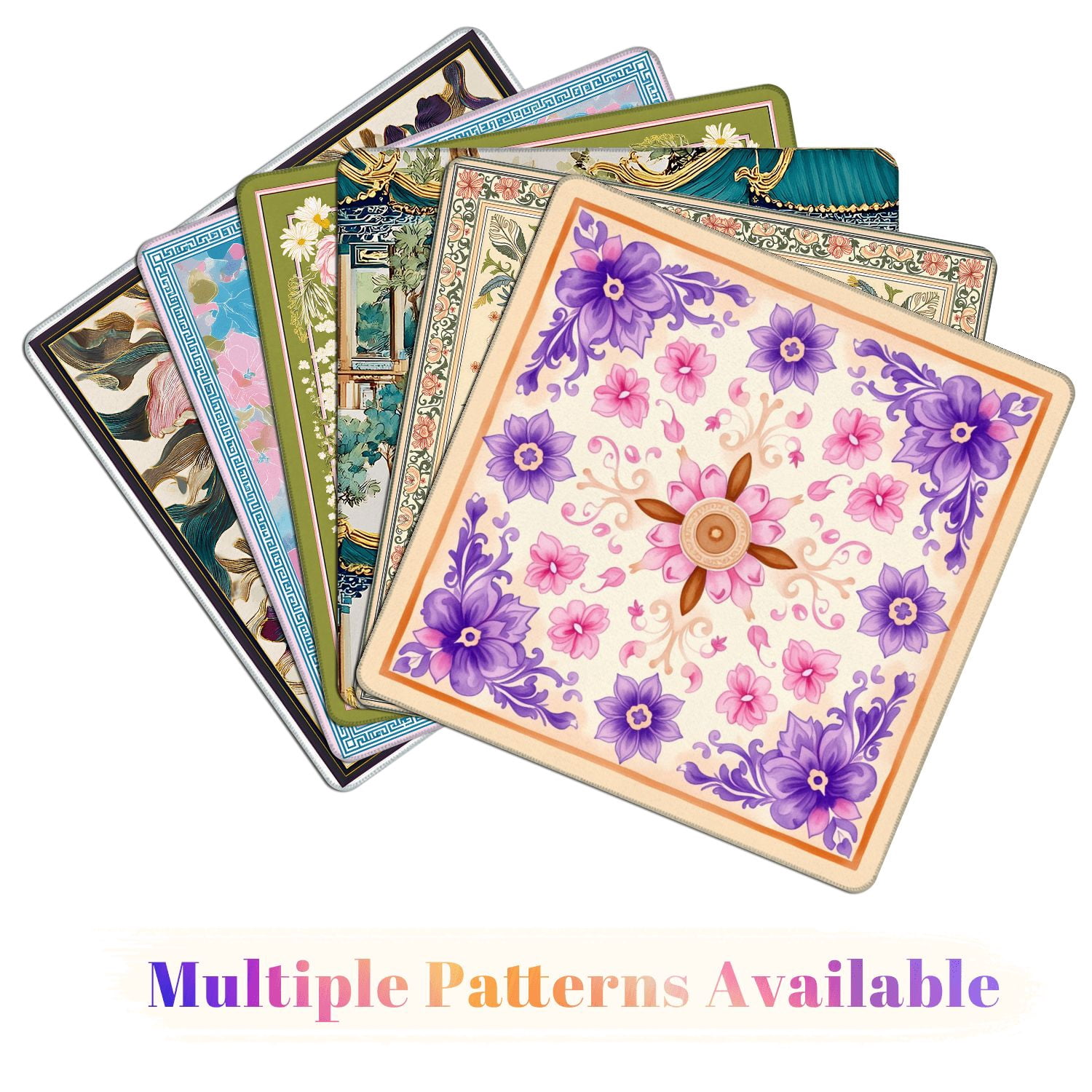 Mahjong Mat 31.5" x 31.5" Floral Mandala Pink Purple Flowers Ornate Details Non-Slip Noise Reduction American Mahjong Tiles Table Cover for Dominoes Poker Card Board Games Gift