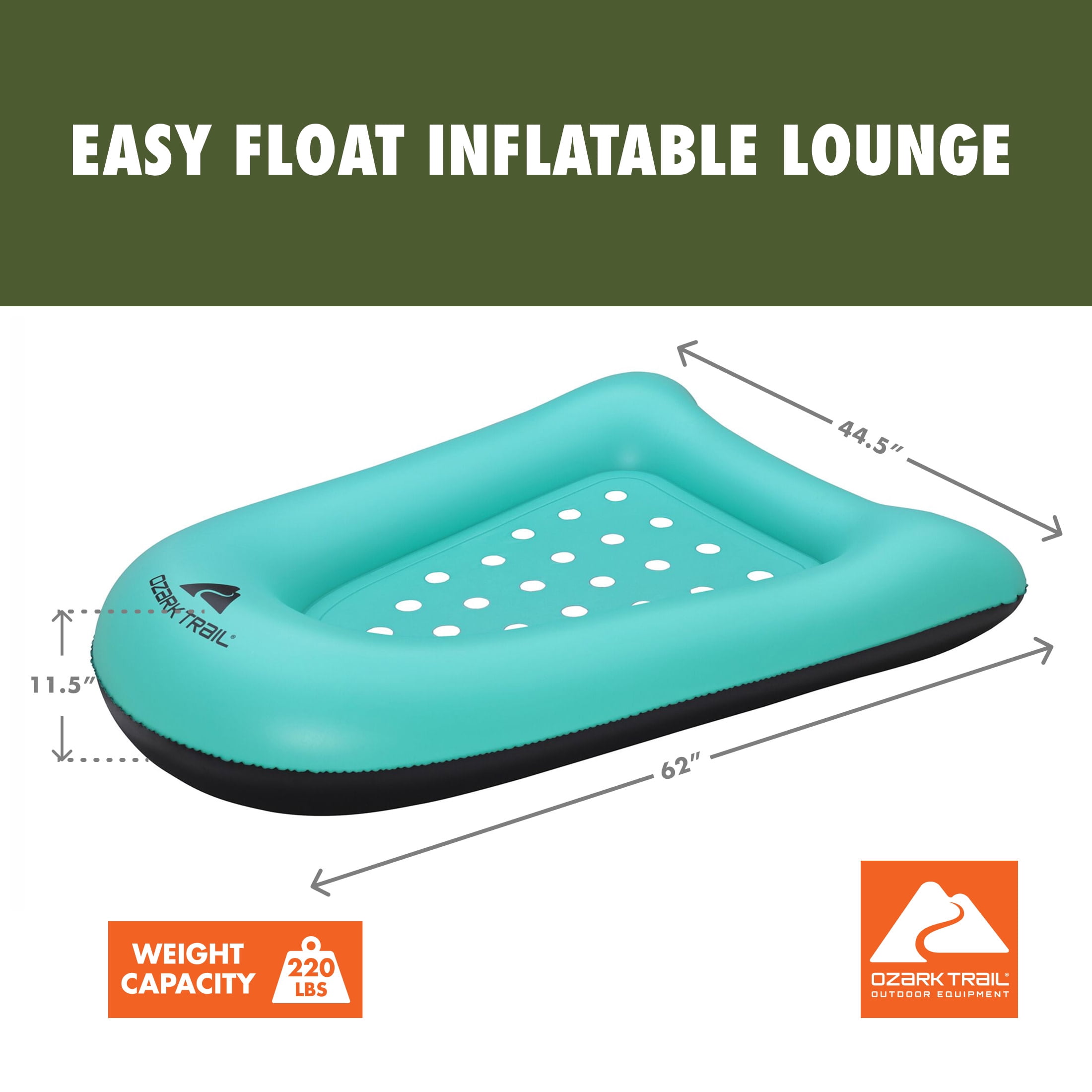 (4 pack) Ozark Trail Easy Float Inflatable Lounge, Teal
