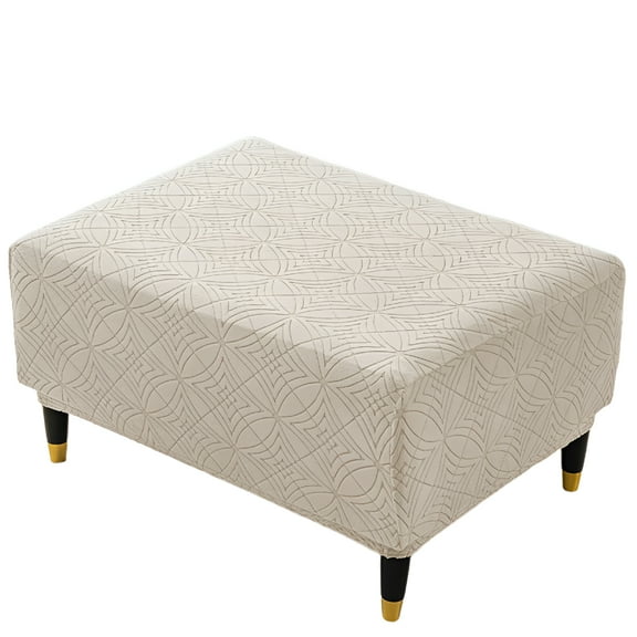 AUQ Square Ottoman Covers Ottoman Slipcovers Folding Storage Stool Furniture Protector Form Fit with Elastic Bottom,Stretch High Spandex Small Checks Jacquard Fabric Beige S 13"-17"