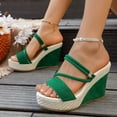 thumbnail image 6 of ZQUUVOU Women's Wedge Sandals Heeled Chunky Sole Open Toe Suede Slip on Casual Summer Comfy Cork Sandals Footwear Olive Green, 6 of 7