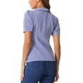 thumbnail image 3 of INSPIRE CHIC Women's Plaid Shirt Peter Pan Collar Puff Short Sleeve Gingham Button Down Blouse XS Blue, 3 of 6
