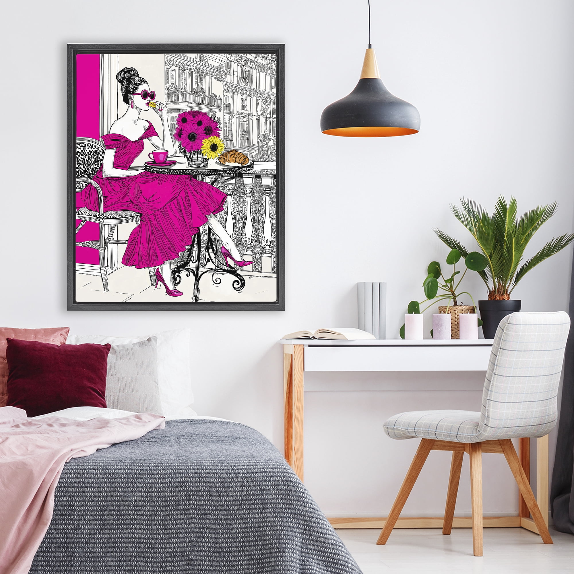 Stupell Industries Glamorous Brunch on Balcony Black Framed Floater Canvas Wall Art, design by Jess Stempel