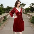 thumbnail image 7 of Women's Velvet Dress with Lace Trim and Button Detail - X Large, Burgundy, 7 of 7