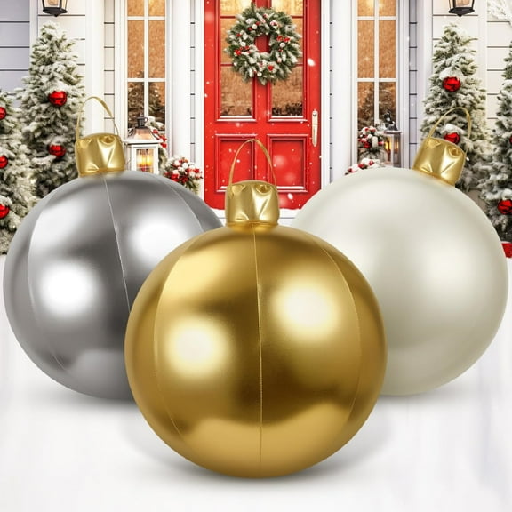 Yhmxh Christmas Inflatable Ball Ornament with Glitter Cloth Cover, Inflatable Christmas Ornaments Large PVC Xmas Blow Up Ornaments Holiday Blow Ball for Yard Outdoor Lawn Porch Decorations
