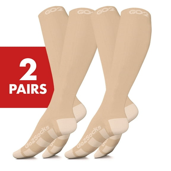 Go2 Compression Socks for Women and Men Athletic Running Socks for Nurses Medical Graduated Nursing Compression Socks for Travel Running Sports Socks! (2Pk Nude, L)