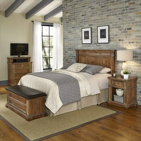 Home Styles Americana Headboard 4 Piece Bedroom Set in Natural Acacia