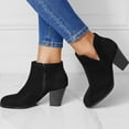 thumbnail image 2 of Women's Ankle Boots Classic Slip on Cutout Chelsea Western Booties Stacked Heel Suede Fall Winter Dress Work Pumps Shoes, 2 of 8
