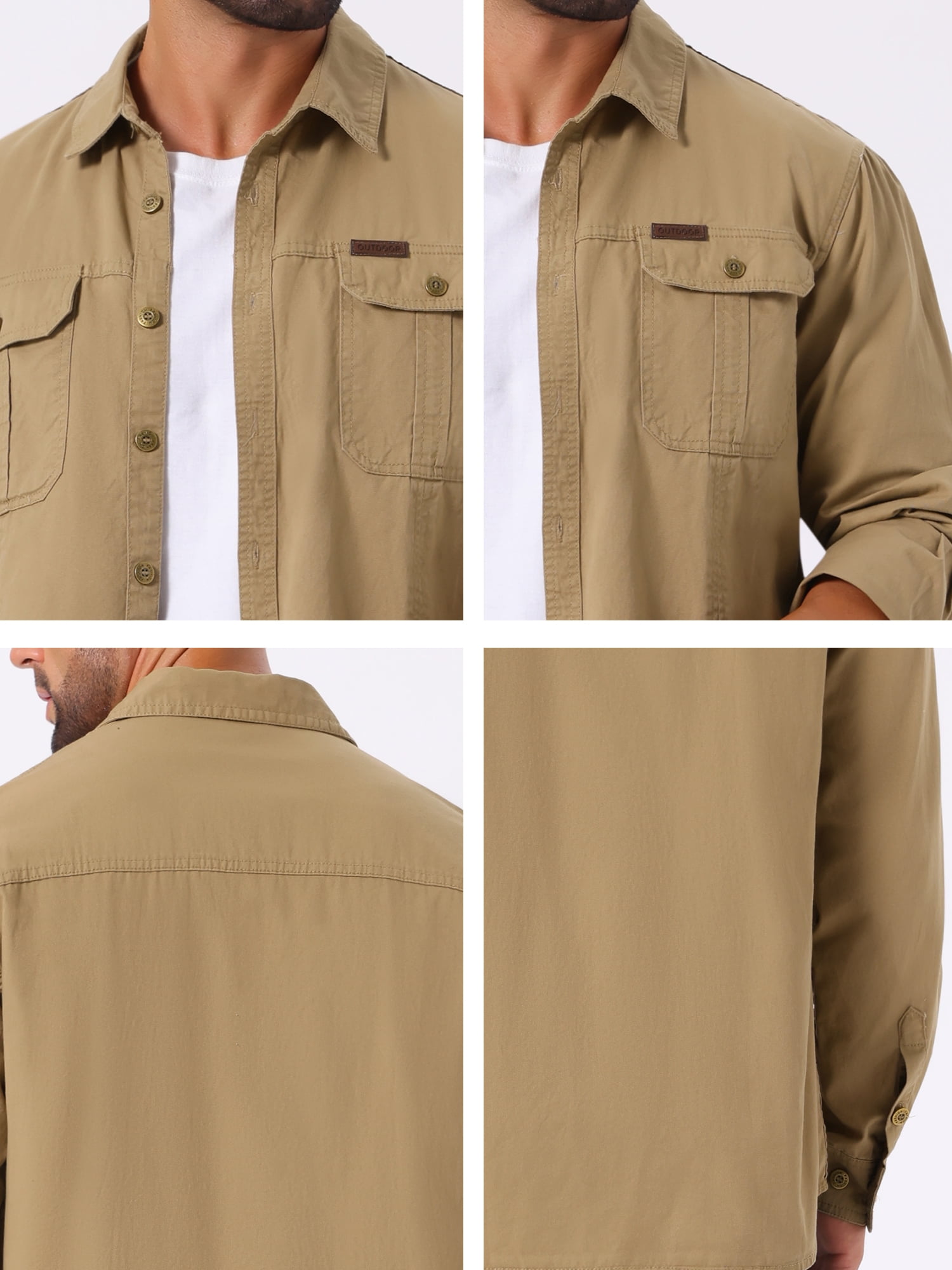 DARING DIVA Men's Casual Workwear Long Sleeve Button Down Hiking Shirts S Khaki