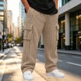 thumbnail image 4 of sdhkgrrt Men Plus Size Corduroy Cargo Pants Loose Fit Ribbed Casual Solid Long Track Trousers Outdoor Athletic Breathable Hiking Pants, Beige L, 4 of 9