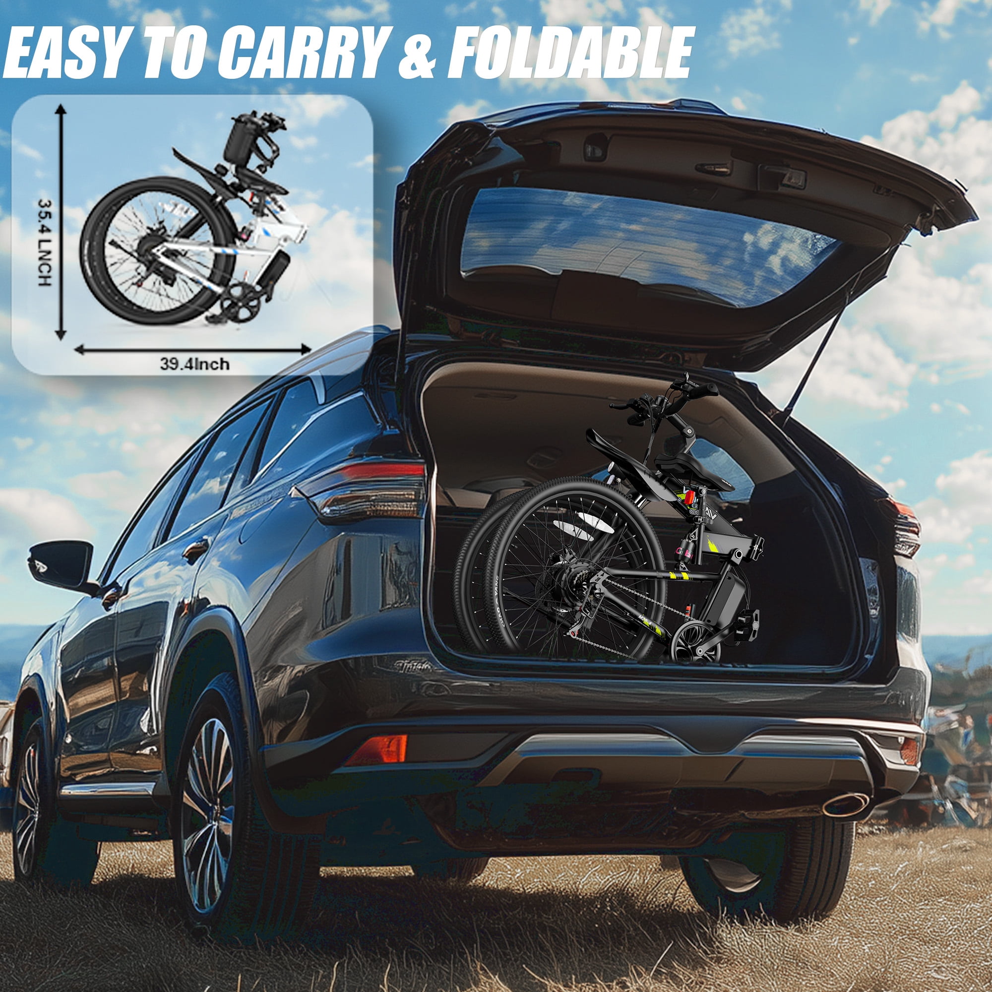 VARUN Electric Bike, 26" Foldable EBike for Outdoor Riding, Peak 750W Motor, 48V 374.4Wh Removable Battery, Up to 20+ mph and 50 Miles, 7-Speed Gears, Full Suspension, E Bike for Adults, UL2849