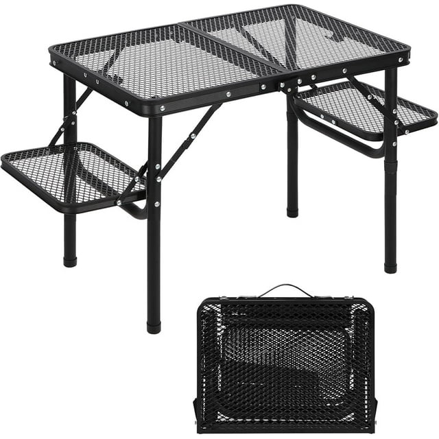 KUNOVA (TM) Table de Gril Pliable, Table en Aluminium à Hauteur Réglable avec Plateau en Treillis, Portable pour Camping Extérieur, Pique-Nique, Patio, Salle à Manger, BBQ, Fête, Noir 62 * 41 * 53.5 (L*L*H) cm