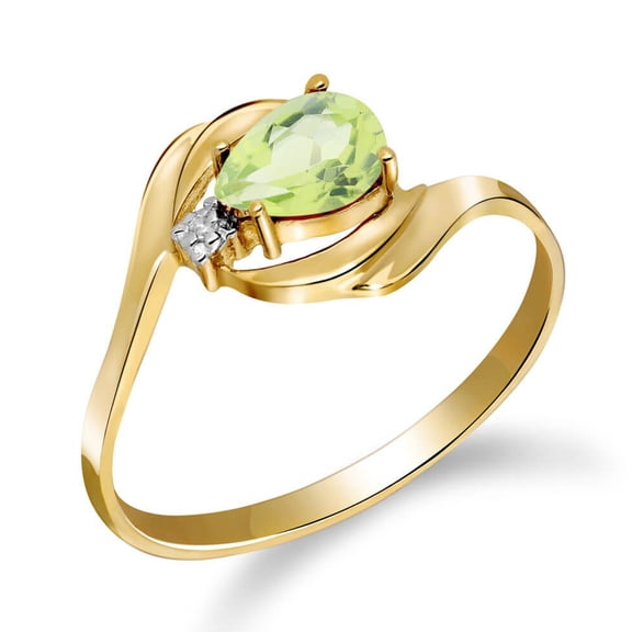 Galaxy Gold 14K Yellow Gold 0.41 Carat Natural Diamond and Pear-Shaped Peridot Ring - August Birthstone - Abundance & Joy - Sizes 5.5 to 11 - Fine Jewelry for Women