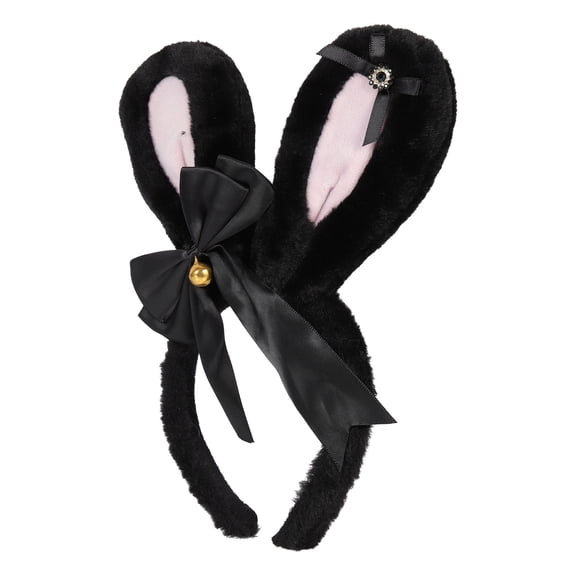 LOLIPPYY Black Plush Bunny Ear Headband with Bowknot for Easter Decoration and Party Fun