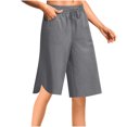 thumbnail image 3 of Feancey Womens Linen Bermuda Shorts Side Slit Casual High Waist Beach Shorts Loose Fit Drawstring Knee Lenth Shorts with Pockets Gray M, 3 of 7