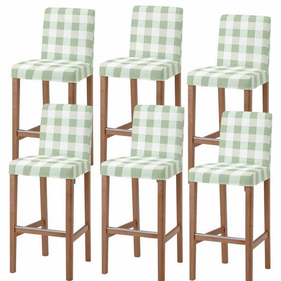 Sage Green Buffalo Check Bar Stool Cover Set of 6, Farmhouse Plaid Modern Geometric Stretch Bar Chair Cover, Removable Washable Pub Counter Stool Chair Slipcover for Kitchen Dining Room Pub Cafe