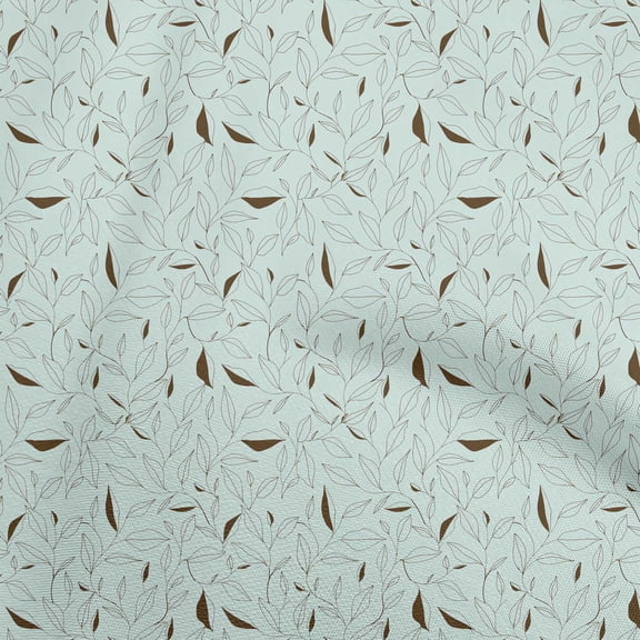 oneOone Rayon Light Blue Fabric Line Drawing Leaf Dress Material Fabric Print Fabric By The Yard 56 Inch Wide