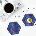 thumbnail image 5 of Fuzoiu Ireworks In The Night Sky Print Leather Coasters Set,Drink Coasters Set of 6,for Tabletop Protection, Durable PVC Coasters,Home Décor and Housewarming Gift,Hexagon, 5 of 7