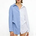 thumbnail image 2 of Craaazy Women's Lapel Striped Long Sleeve Button Down Shirts Gifts, 2 of 7