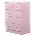 thumbnail image 3 of Modern Pink Drawer Cabinet with Matte Gold Handles, 5-Drawer Storage Organizer, Textured Linen-Laminate Flakeboard Cabinet for Home Office Bedroom Entryway, 3 of 9