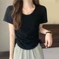 thumbnail image 5 of Fengqque Women's Basic Short Sleeve T-Shirt Round Neck Tops Side Tie Summer Casual Tee Black XXL, 5 of 7