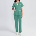 thumbnail image 5 of Minjewel Women's Fashion V-Neck Short Sleeve Scrubs for Women with Pockets, Stylish & Functional Scrub Set for Healthcare Professionals,Light Green 2XL, 5 of 6