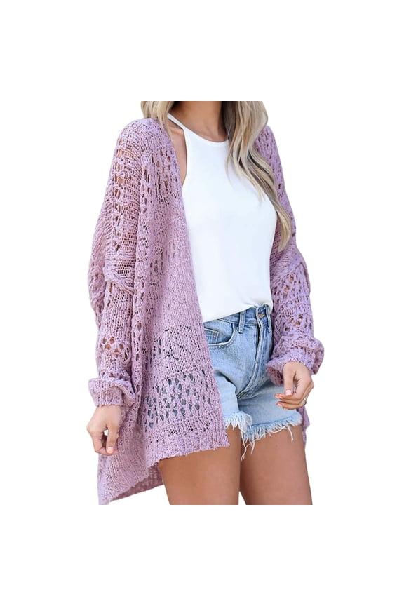 Women Boho Solid Color Oversized Kimonos Crochet Cardigan Sweater Open Front Outwear