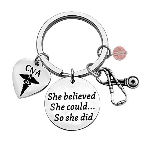 TIIMG CNA Gift Certified Nursing Assistant Gift CNA Graduation Gifts She  Believed She Could So She Did CNA Stethoscope Medical Keychain 