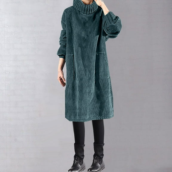 WJHWSX Fall Dresses for Women 2025,Womens Dresses,Dresses for Women,Long Sleeve,Crew Neck,Warm,Solid,3XL