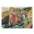 thumbnail image 1 of Italy Cutting Board, Riomaggiore at Sunset Cinque Terre National Park Cliff and Coast Scenic Panorama, Decorative Tempered Glass Cutting and Serving Board, Large Size, Multicolor, by Ambesonne, 1 of 1