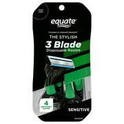 Equate The Stylish 3 Blade Disposable Razors for Men, 4 count