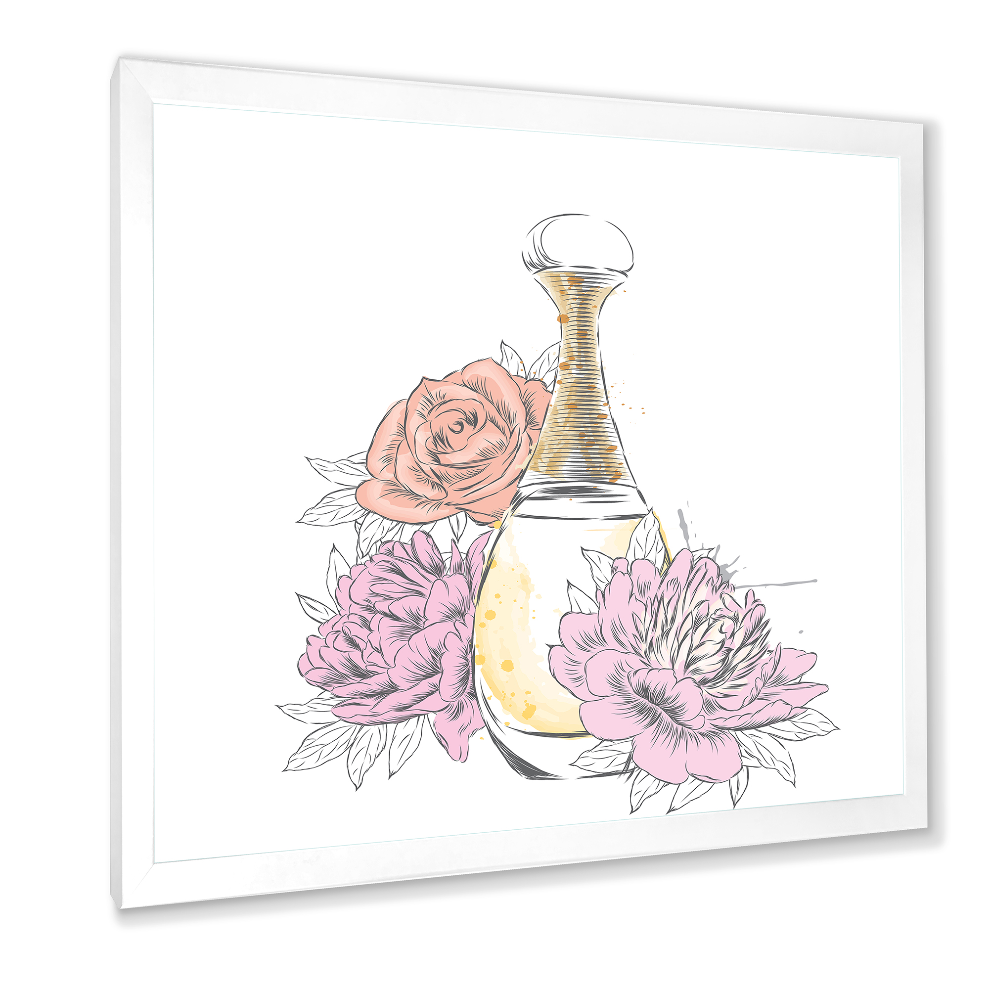 Designart 'Bouquet of Flowers and Perfume Bottle I' Traditional Framed Art Print