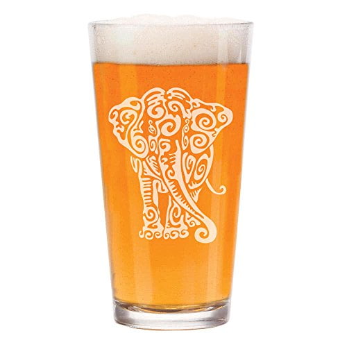 16 oz Beer Pint Glass Tribal Elephant by