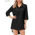 thumbnail image 5 of BadPiggies Women Swimsuit Coverups Chiffon Bikini Swimwear Beach Cover up 3/4 Sleeve Long Shirts Tunic Dress (S, Black), 5 of 7