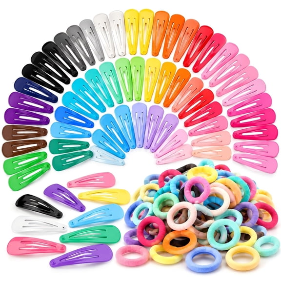50Pcs Small Snap Hair Clips with Rubber Bands, 2 Inch Multicolor No Slip Metal Hair Clips Barrettes, Hair Accessories for Girls and Women