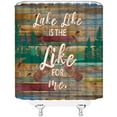 thumbnail image 3 of Rustic Lake Cabin Shower Curtain Camping Lake House Relax Words Inspirational Quote Vintage Wooden Board Barn Door Plank Country Lakeside Lodge Cottage Camp RV Decor Fabric Bath Curtain with Hook, 3 of 3