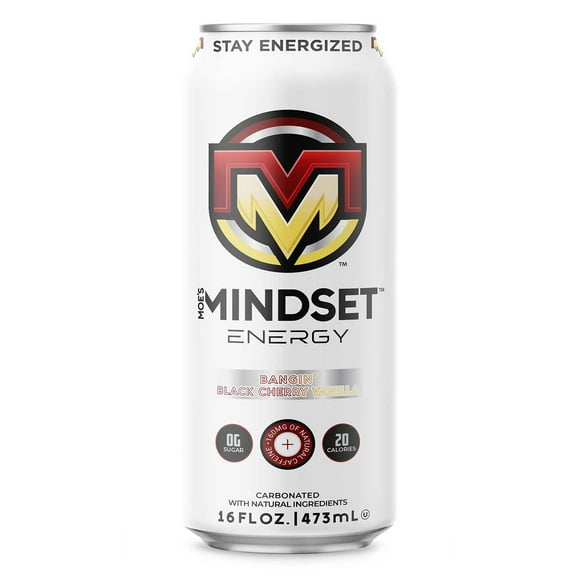 Moe's Mindset Energy Drink - 12-Pack 16oz - Black Cherry Vanilla, Natural Caffeine, 160mg, No Sugar, No Artificial Sweeteners, L-Carnitine, Taurine, Vegan, Gluten-Free, Kosher